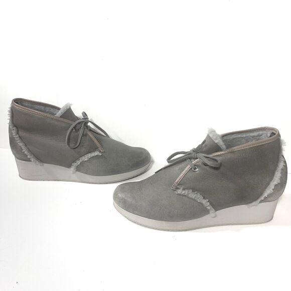 ROBERT CLERGERIE Leather Shearling Wedged Ankle Booties Size 39/8.5 Women’s - Picture 1 of 16